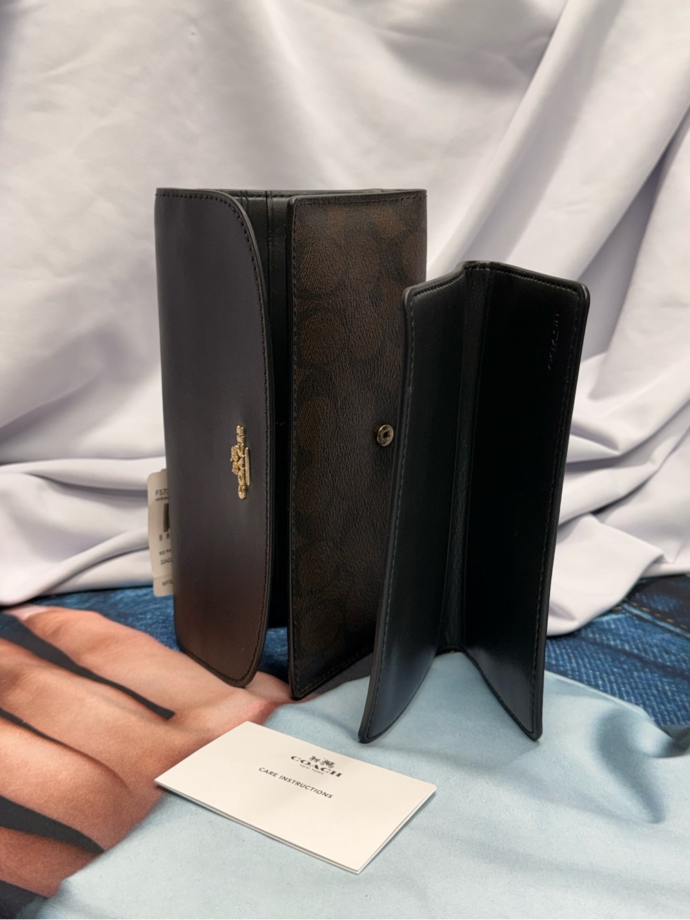 (new+tag) Coach Black Leather & Brown Signature Bifold Wallet + Checkbook Insert - Picture 6 of 11